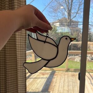 White Glass Dove Sun Catcher - Decorative Bird Window Hanging